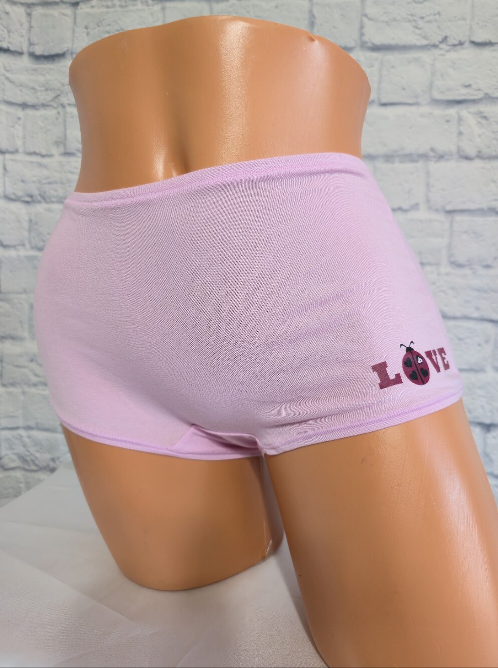 PINK Victoria's Secret Light Pink LOVE Ladybug Panties Boyshorts New Large